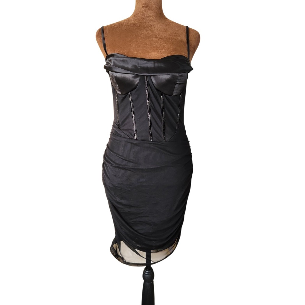 NWT Marthea Black Party Dress Bodycon Rhinestone Clubwear Size M Corset Style‎